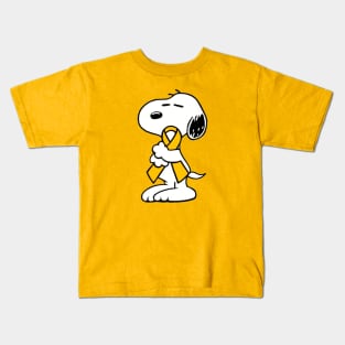 Dog Hugging an Awareness Ribbon (Yellow) Kids T-Shirt